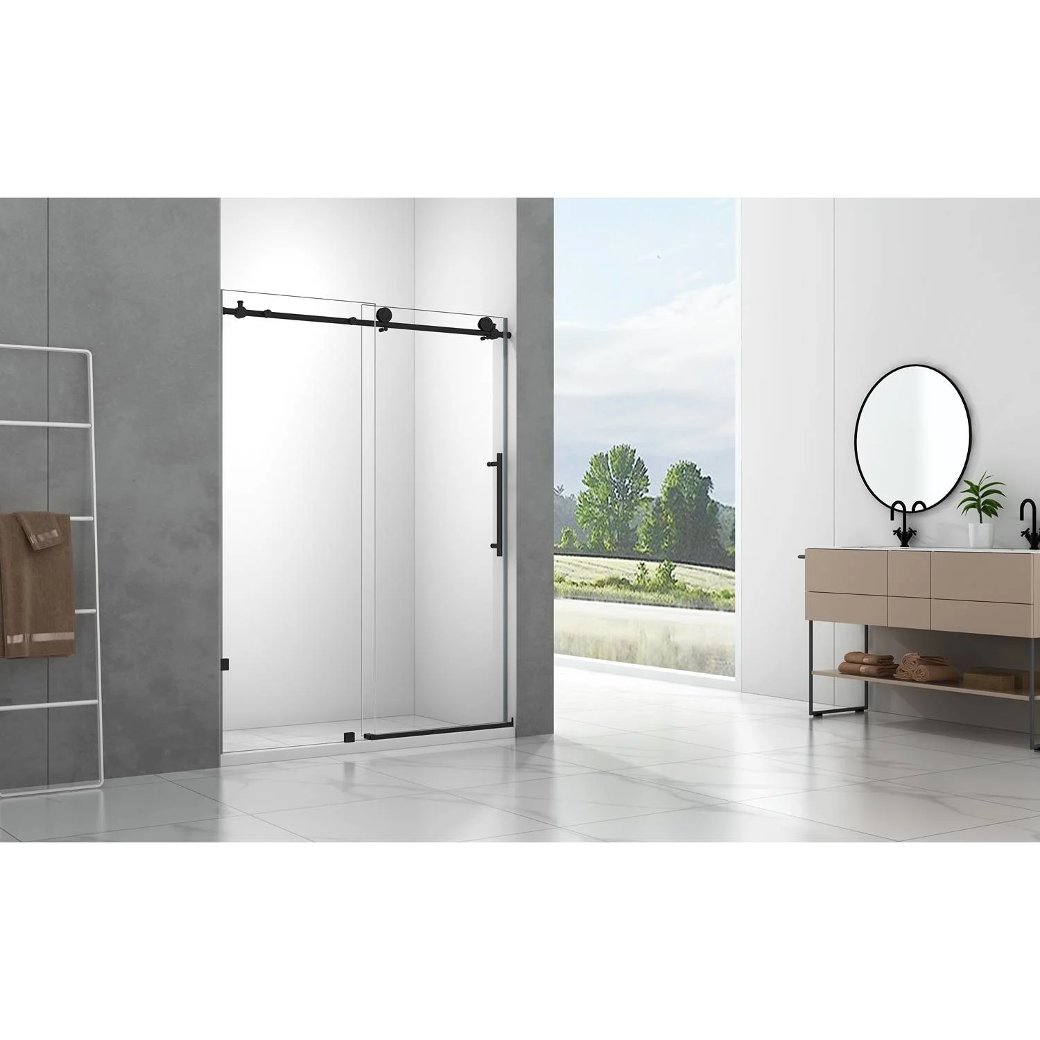 Legion Furniture 61-65 Inch Single Sliding Frameless Shower Door