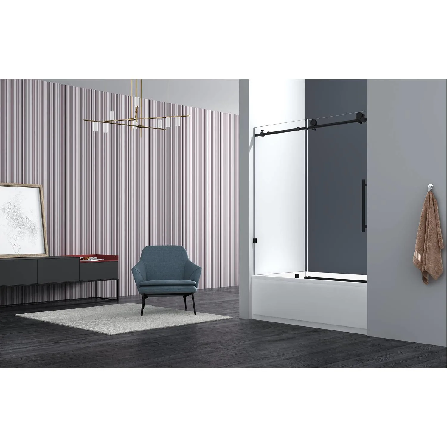 Legion Furniture 56-60 Inch Short Single Sliding Frameless Shower Door